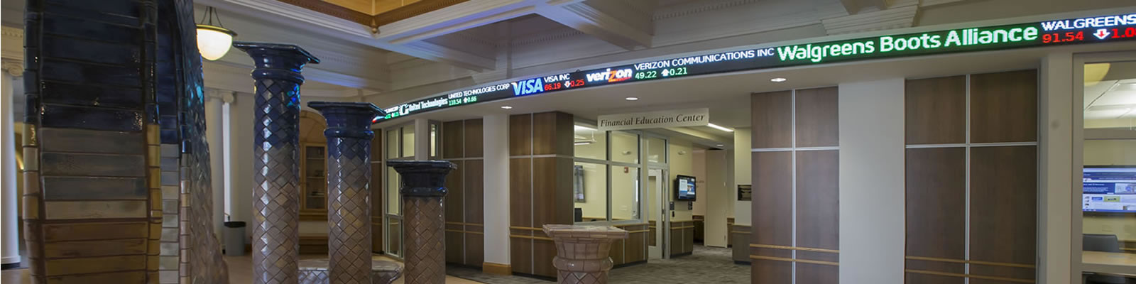 stock ticker outside of the financial education center at the Monfort College of Business